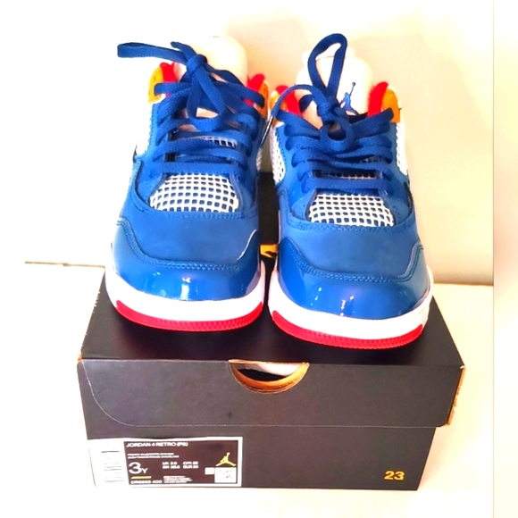 Nike Air Jordan 4 Retro Messy room French Blue Gym Red|Size:3Y - Picture 8 of 13
